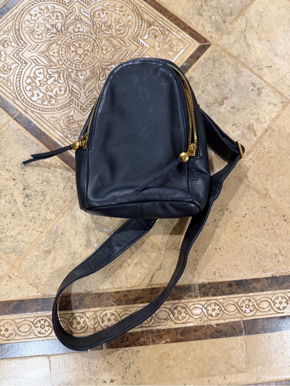 HOBO Black Genuine Leather Sling Crossbody Bag Gold Hardware